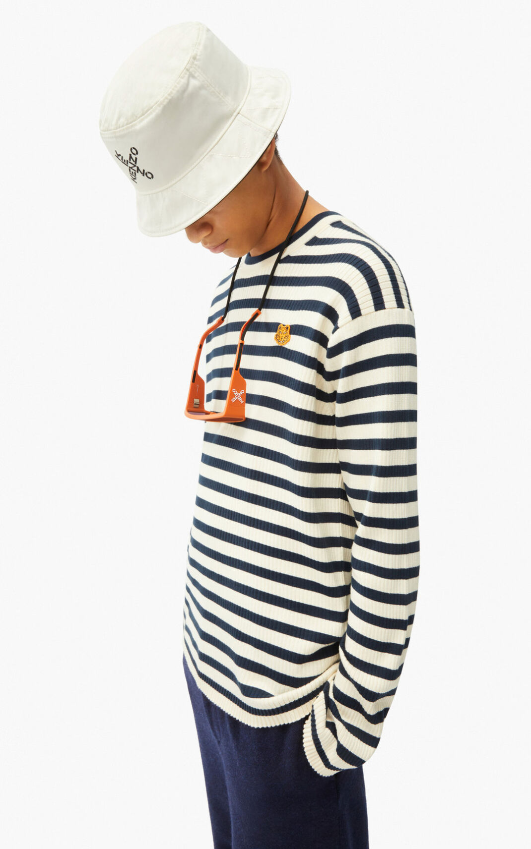 Pull Kenzo Striped Tiger Crest Homme Blanche | ASLY-41970